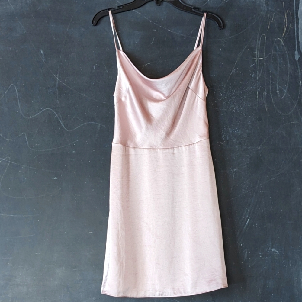 Sunday Best XS Satiny Slip Dress Muted Gray Lavender color